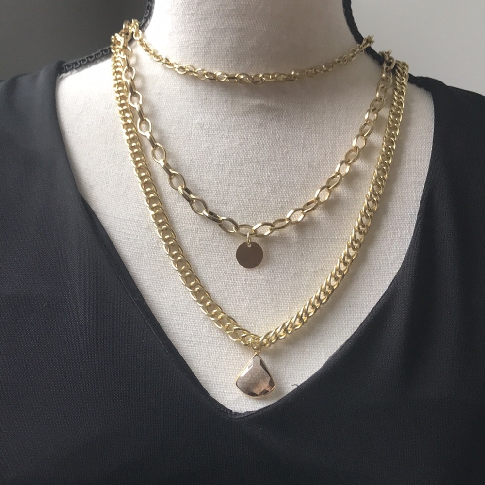 Gold triple chain necklace